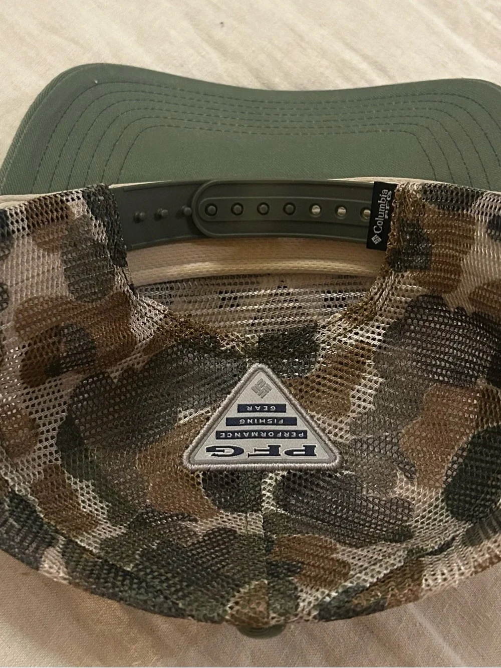 Columbia Camo Mesh Fishing Cap - Olive Green Bill